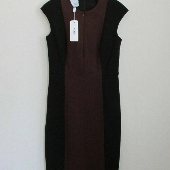 NWT AKRIS Garnet Black Viscose Cap Sleeve Color Block Jersey Sheath Dress 4 - Picture 6 of 7